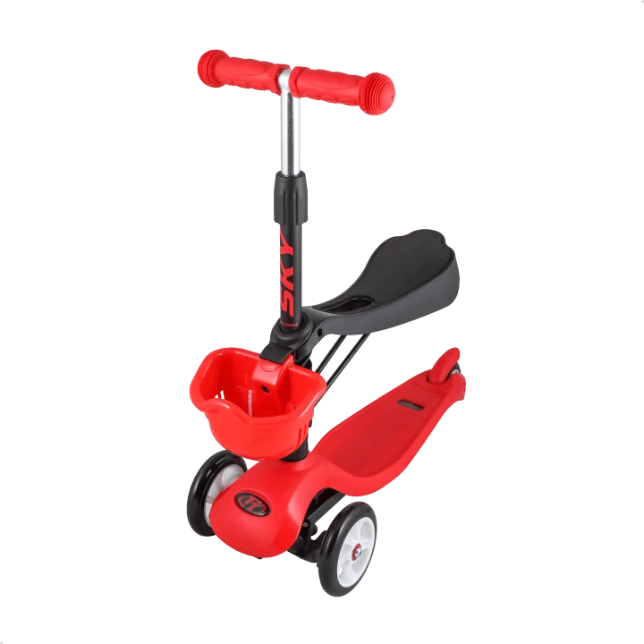 Красный Детский трехколесный самокат Sky Scooter new с седлом - Цвет: Красный