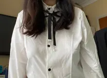 Nuevo Arco lindo viento de la Universidad camiseta mujer manga blusa de las mujeres uniforme Harajuku camisa de encaje blanco blusas Mujer Tops