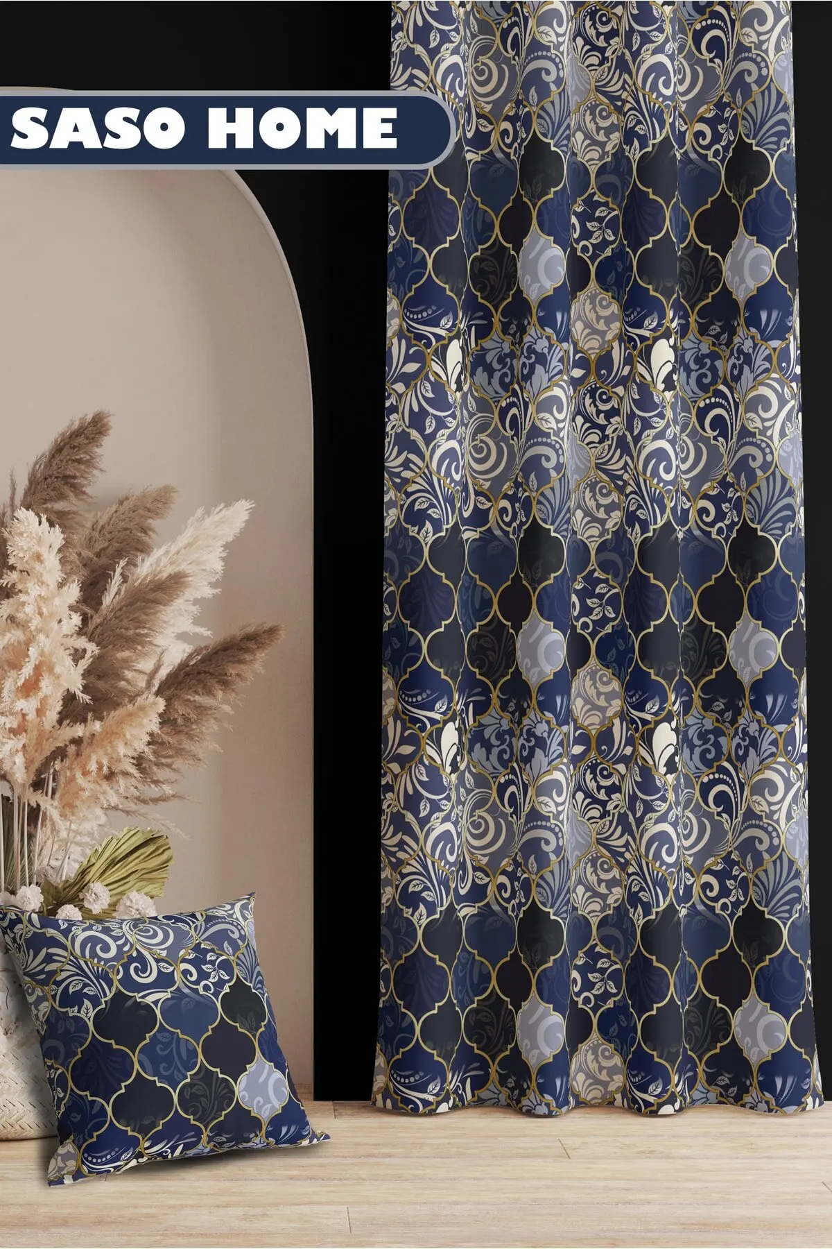 

Ottoman Ethnic Tile Pattern Patterned 140X270 Cm Mosaic Patterned Digital Printed Background Curtain (Single Sash)