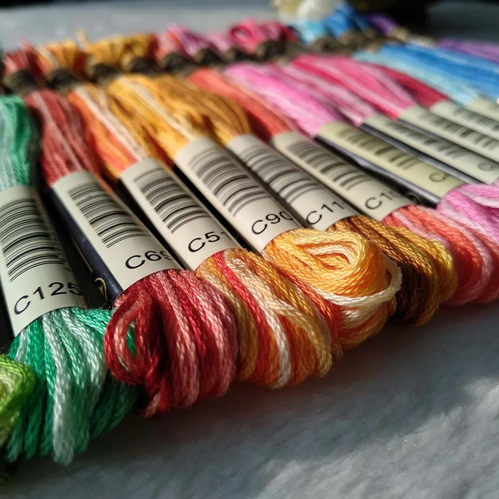 DMC Variegated Embroidery Floss Set, Full Set of 18 Colours, Variegated  Floss Bundle, DMC Thread Floss, Six Stranded Cotton Thread 