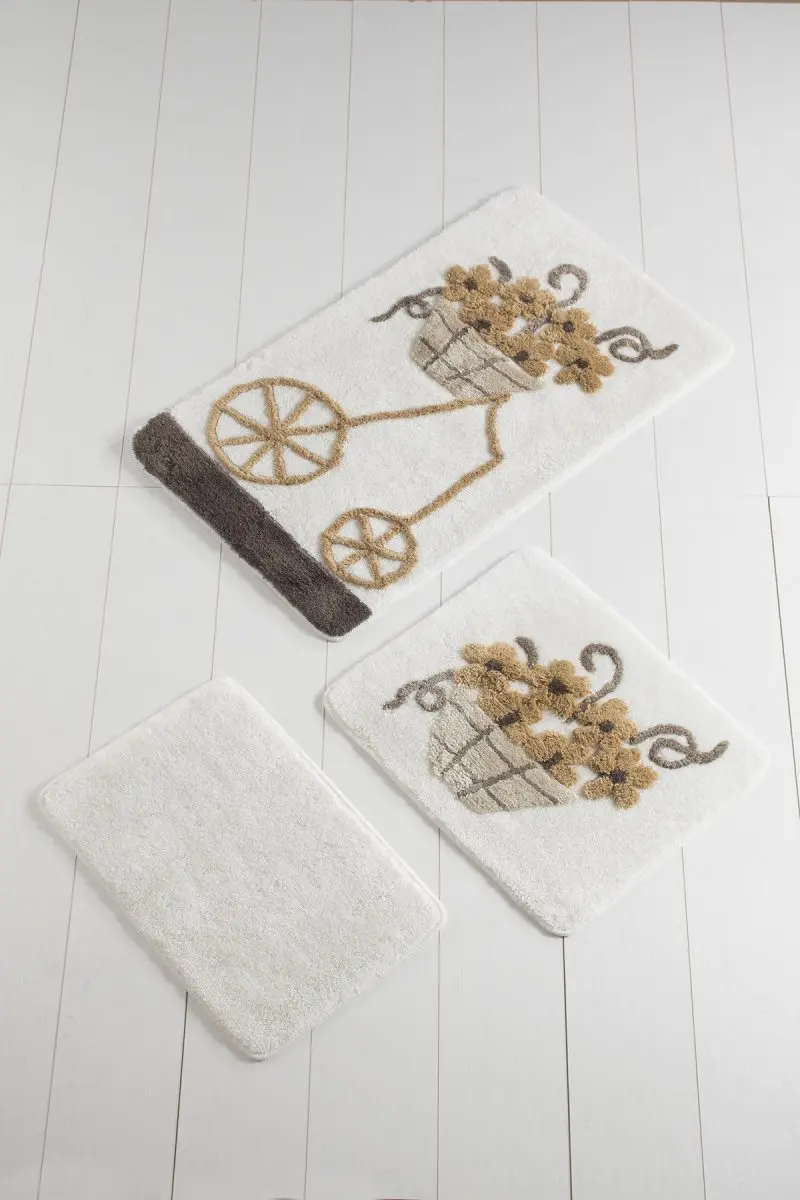 

Bath Mat-mats | Mat Bath Mats Non Slip Anti Mould Mats Alacati Coffee 3L Set 60X100 cm-50X60 Cm-40X60 Cm