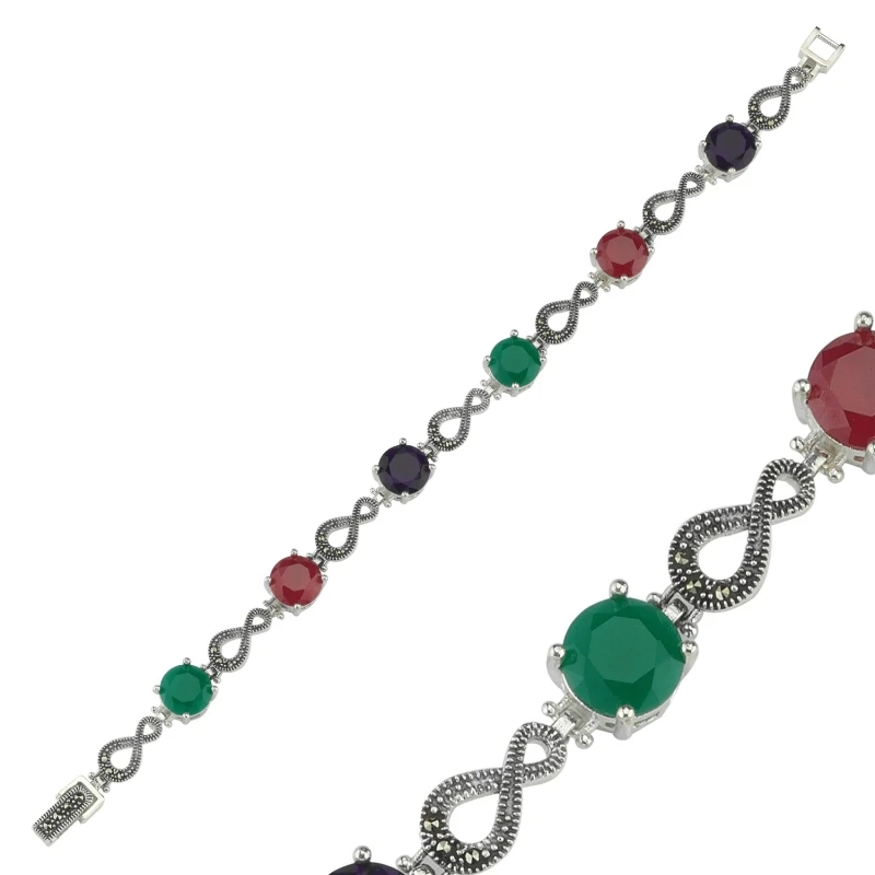 Серебряный 925 пробы Марказит и циркон Кристальный браслет бесконечности