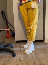 Pantalones harén de algodón para mujer, pantalón vaquero informal combinado con cintura elástica, de talla grande, amarillo y blanco, D321, novedad de verano