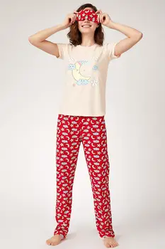 

Happiness ist. Women Hair Straped Printed Knitted Pajamas Set EC00017