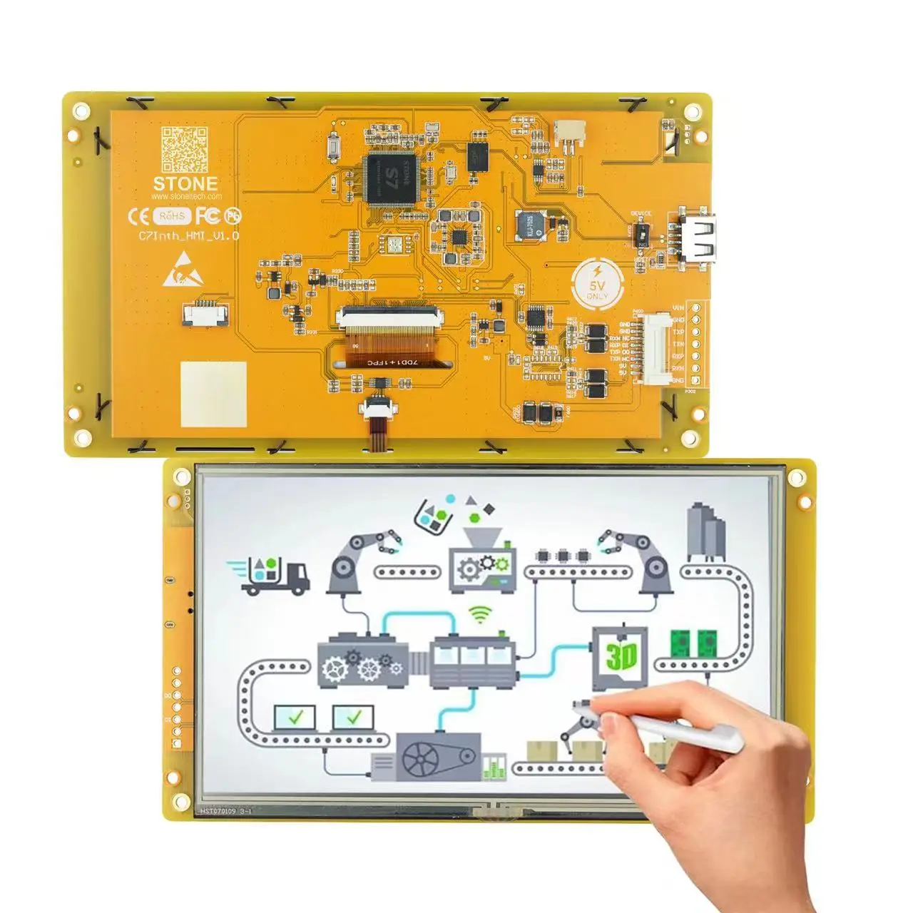 7 inch HMI Serial LCD Display Module with Program + Touch Screen for Equipment Control Panel STVC070WT-01