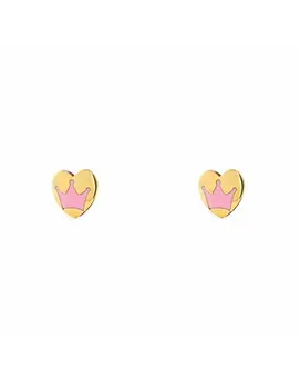 

Gold earrings Girl heart with Crown Glazed pink (9kts)
