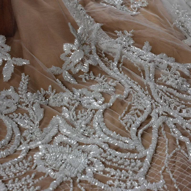 La Belleza Новое свадебное платье кружевная ткань дизайн кружева, слоновая кость бисером кружева ткань кристалл кружева 1 ярд - Цвет: Ivory