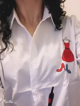 Camisa blanca de 100% para mujer, ropa informal de algodón con cuello vuelto abotonada, blusa de manga larga bordada, gran oferta, F106