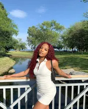 Pelucas frontales de encaje de cabello humano Borgoña, prearrancadas, rizadas, con encaje frontal, densidad completa del 200%, 99j pelo rizado, nudos blanqueados