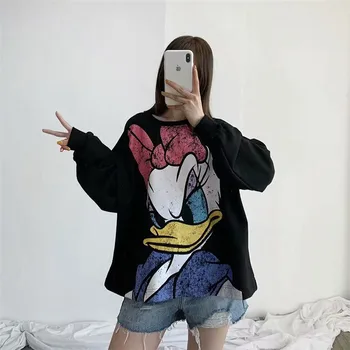 

Obrix Sweet Funny Sporty Female Hoodie O-Neck Cartoon Print Loose Full Sleeve Casual Style Wide Sweatshirt For Women