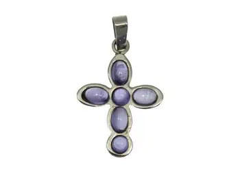 

Small cross of white gold with six amethyst stones