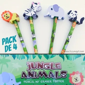 

Pack 4 Pencils with erasers Jungle Animals