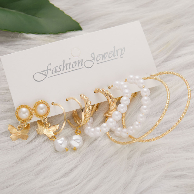 Simple Crystal Stud Earring Set For Women Butterfly Flowers Pearl Zircon Earrings Girl Party Wedding Engagement Jewelry