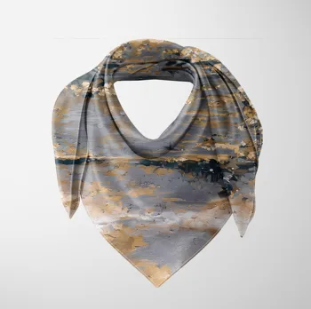 

Else Yellow Gray Watercolor Abstract Retro 3d Printed Square Rayon Fabric Neck Head Floral Pattern Scarf Scarves Women Hijab
