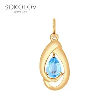 

Sokolov pendant in gold with blue topaz, fashion jewelry, 585, women's male, pendants for neck women
