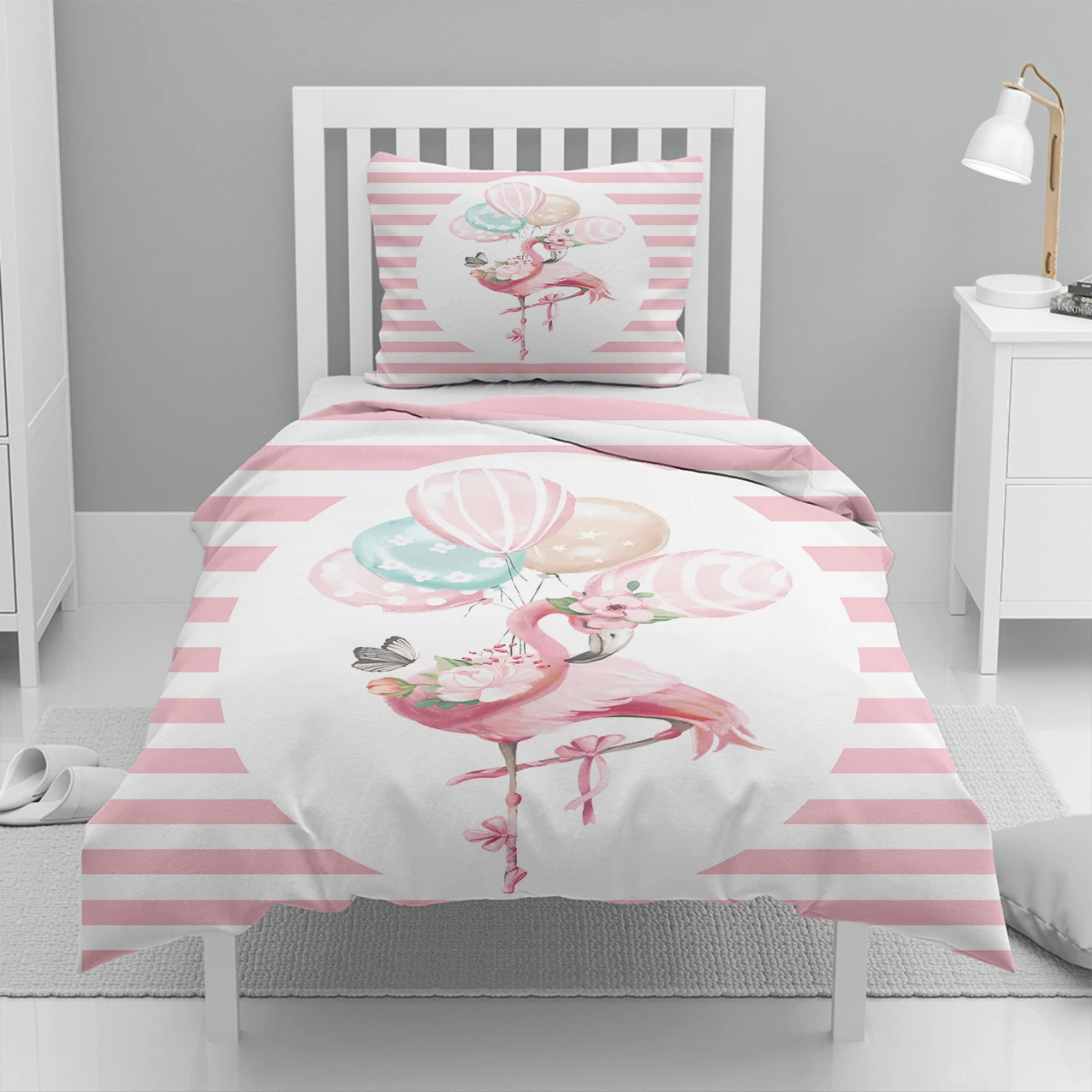 

Еще 4 шт. розовые линии Фламинго синий желтый воздушный шар принт хлопок сатин детский пододеяльник комплект постельного белья подушка чехол простыня