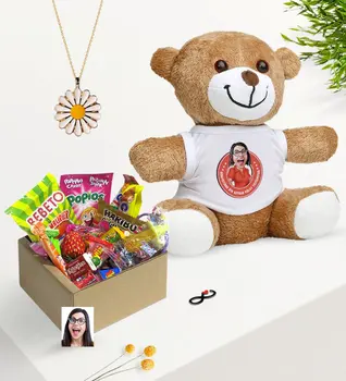 

Personalized Women 'S Easy Grow Caricature Of Nostalgic Lezzetler Plush Teddy Bear Daisy Necklace Gift Seti-3