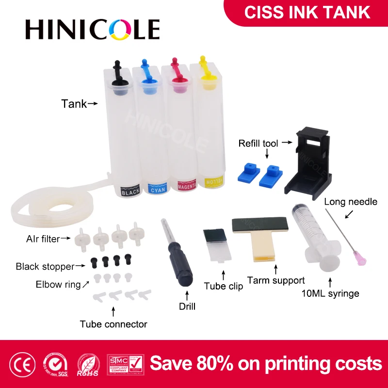 Hinicole Bulk ciss Ink системный Танк для hp 652 650 123 122 121 302 304 301 300 140 141 21 22 XL картридж для принтера Diy наполненный комплект