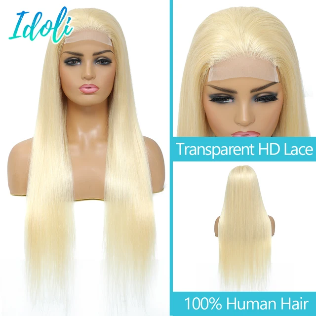 613 Transparent HD Lace Frontal Wig 180% Density Lace Frontal Human Hair Blonde Straight 13*4 Lace Front Wigs for Black Woman 5