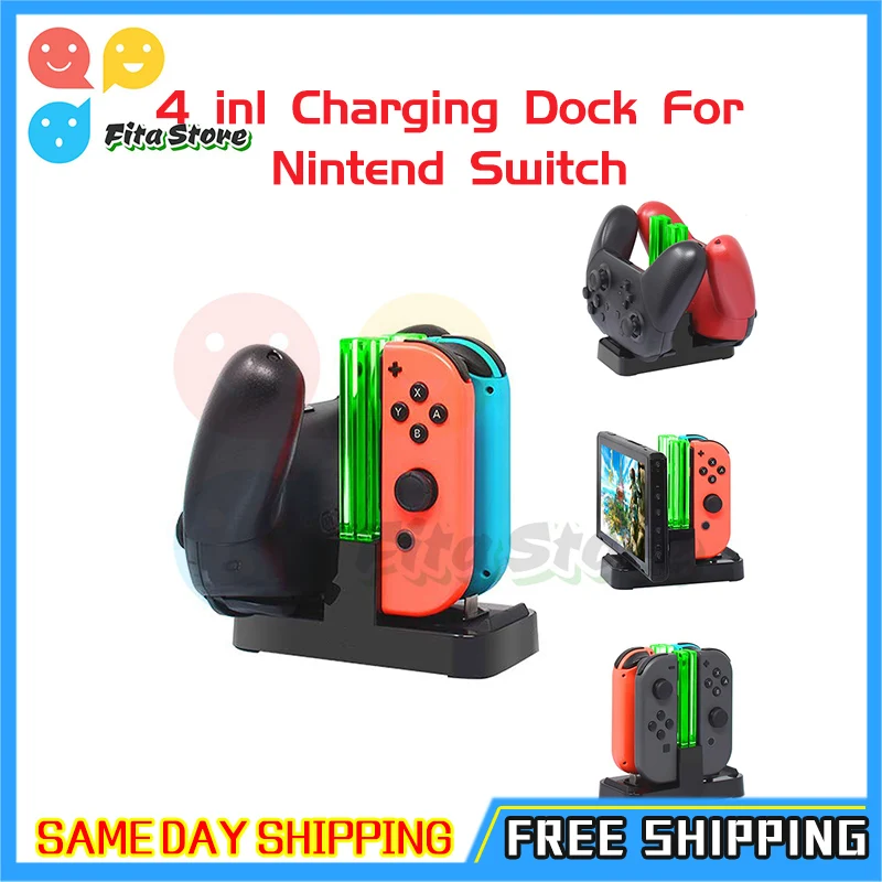 4 в 1 зарядная док-станция для контроллера Nintendo Switch Joy-con светодиодсветодиодный