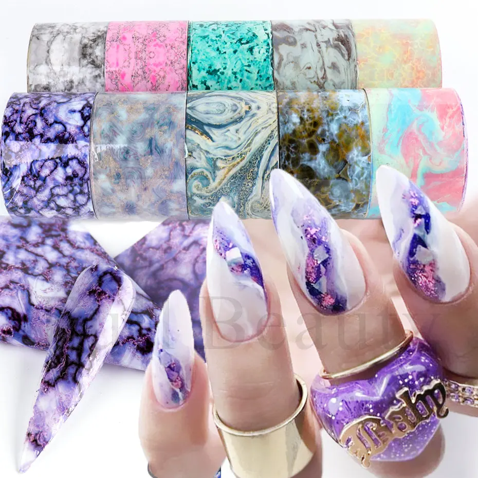 10pcs Marble Transfer Nail Foil Sticker Starry Sky Rock Crack Design Slider  Full Wrap Adhesive Decals DIY Manicure Decor NL1802| | - AliExpress