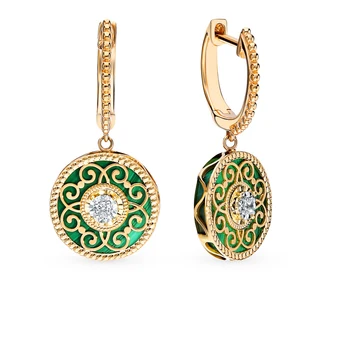 

Gold earrings with malachite and diamonds sunlight sample 585