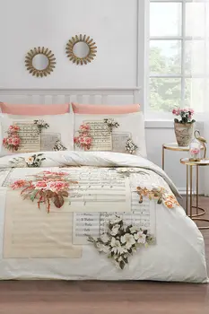 

Ozdilek Ranforce Love Melody Soft Feel Hypoallergenic % 100 Cotton 4 Pieces Double Duvet Cover Set with Flat Sheet Cream