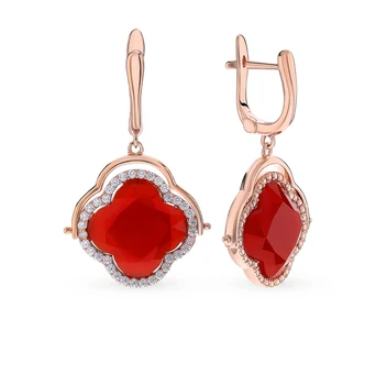 

Silver earrings with cubic zirconia and agate sunlight sample 925