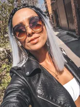 Fave-peluca sintética de fibra resistente al calor para mujer, pelo liso con ombré Bob negro y gris, longitud hasta el hombro, parte media, fiesta de Cosplay