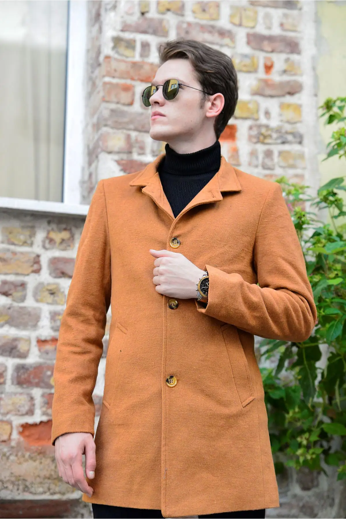 Men's Slope Collar Smoked Cachet Coat 2021 Autumn Winter Season Outerwear Young Style Double Pocket High Quality Front Buttoned