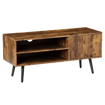 

Rustic Brown Flat Screens Console TV Stand with 2 Tiers Storage Shelf and Cabinet Retro Wood Look Furniture for Living Room