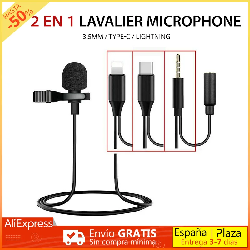 Мини петличный микрофон лавалье для Мобильный телефон DC3.6-5V Lightining разъем Тип C 3 5