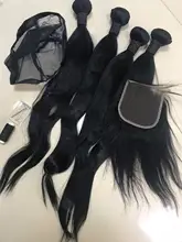 ONETIDE hueso recto pelo mechones con cierre brasileño extensiones de cabello humano mechones con cierre