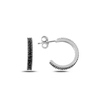 

Angemiel 925 Silver 11,5mm Single Row Black Zircon Stone Tamtur Earrings
