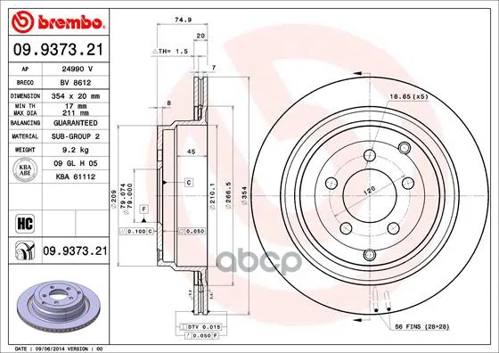 Диск Тормозной Задн Land Rover: Range Rover Iii 02-, Range Rover Mk Iii 02- Brembo арт. 09.9373.21