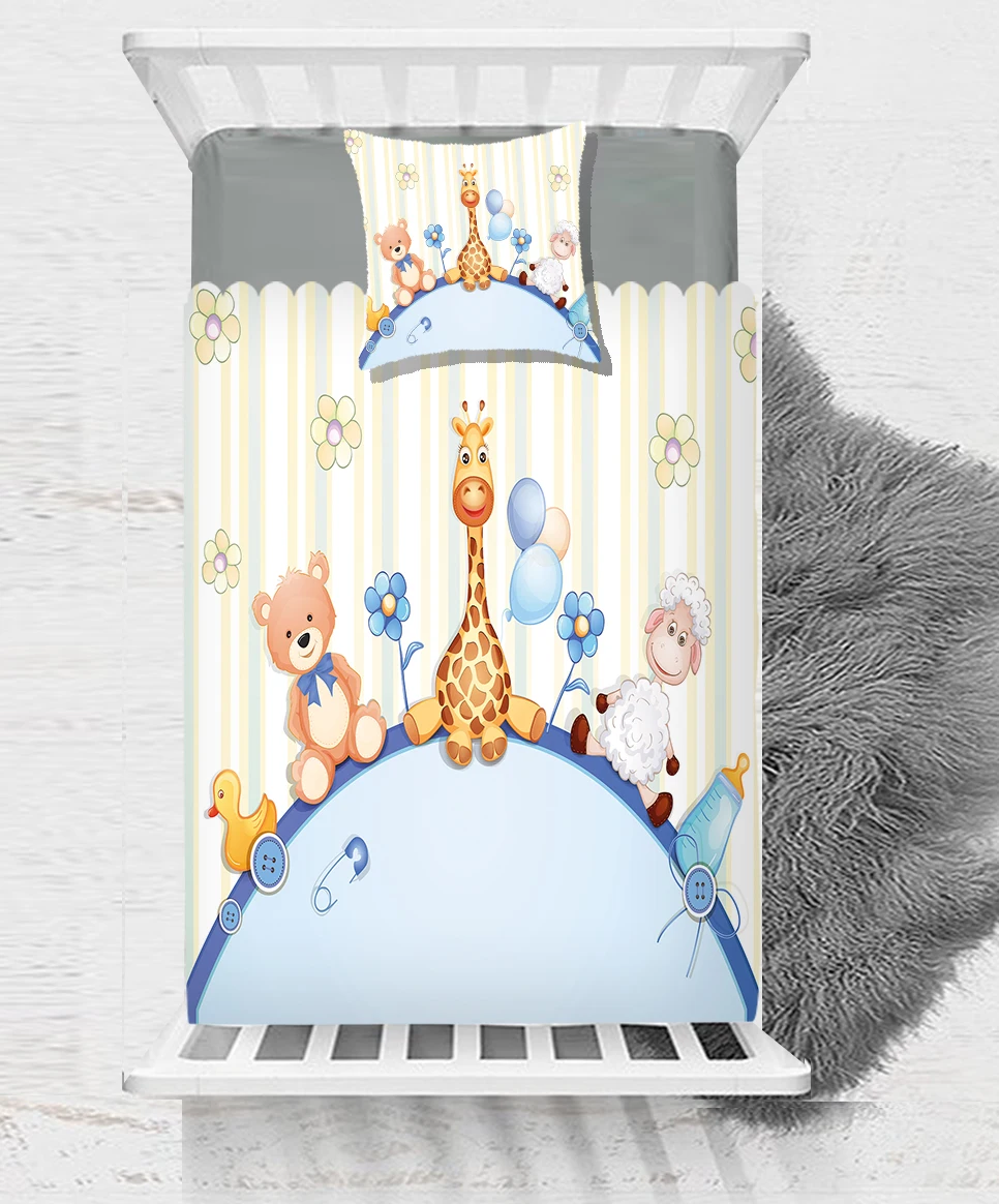

Else Blue Lamp Bears Giraffe Ducks Animals Baby Boy Kids Children 3d Print Single Bedspread Bed Cover Gift Combine Pillow Cover