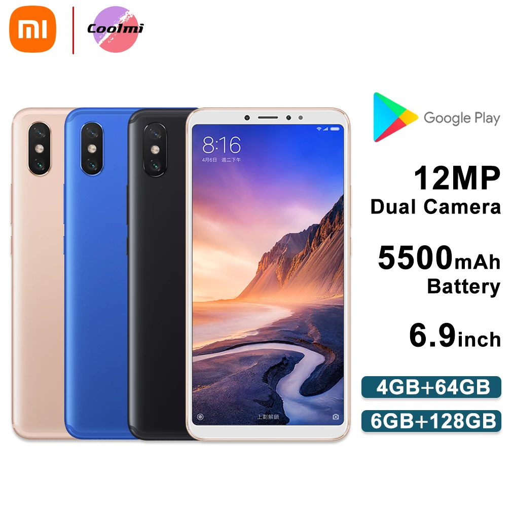 Смартфон Xiaomi Mi Max 3 4 Гб ОЗУ + 64 ПЗУ/6 ГБ 128 ПЗУ экран 6 9 дюйма Android |