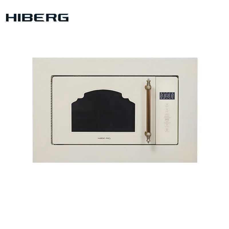 Встраиваемая СВЧ печь HIBERG VM 6502 B, стекло(сенсорный дисплей, 20л, без поворотного стола, Гриль, для шкафа 60 см шириной, 700В микроволн, Hi-Tech стиль - Цвет: Цвет бежевый; стекло