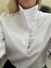 Turtleneck Blouse Puff-Sleeve White Shirt Ladies Top OOTN Office Elegant Casual Solid