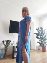 Tunic Women Beachwear Long-Dress Embroidery Batwing-Sleeve Oversize Black Plus-Size Summer