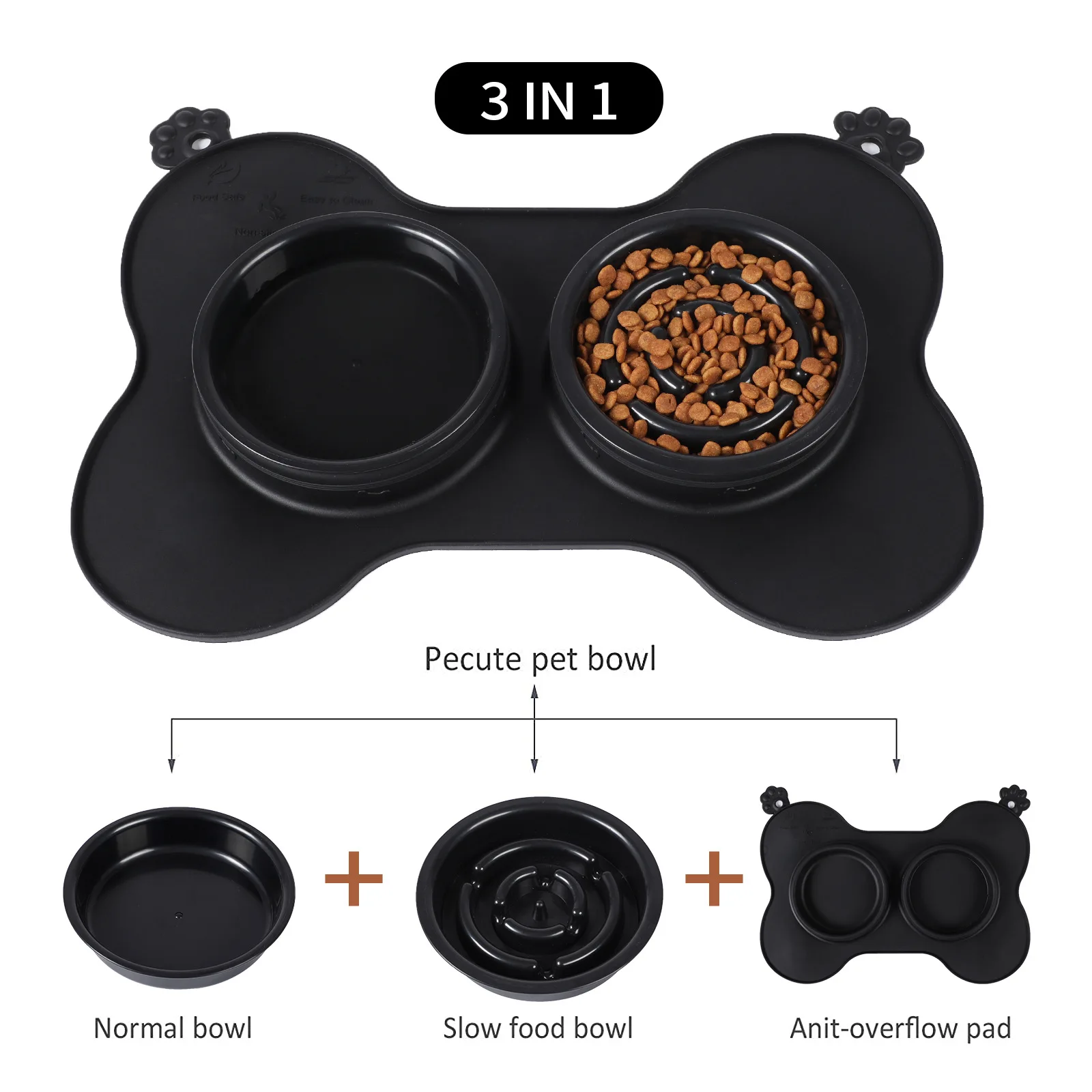 Cuencos de viaje para perros y mascotas, cuenco plegable de silicona, antideslizante, doble cuenco, bolso de franela, para exteriores
