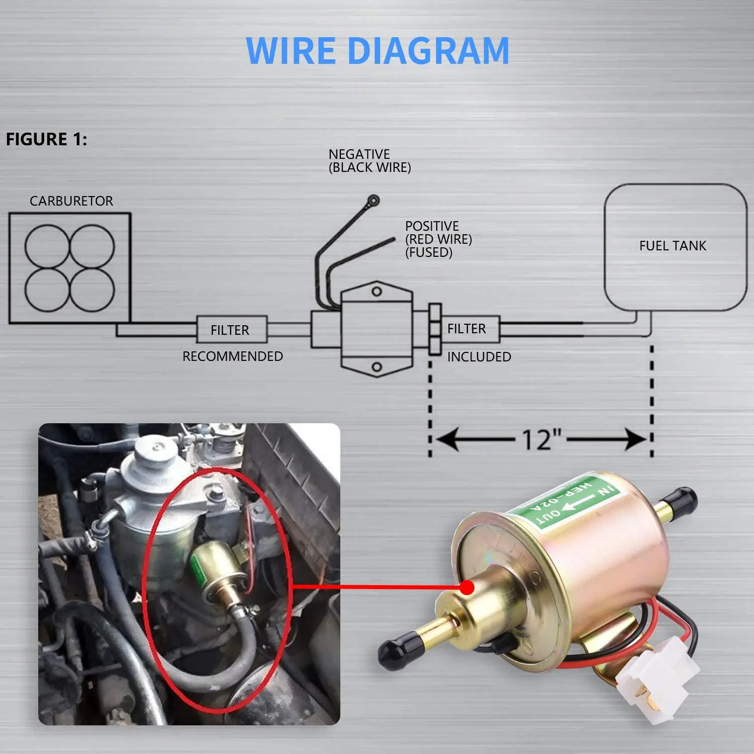 รูปสินค้า ปั๊มน้ำมันเชื้อเพลิงไฟฟ้าอเนกประสงค์ HEP-02A 12V 24V แรงดันต่ำ แบบยึดด้วยสลักเกลียว สำหรับรถยนต์ รถจักรยานยนต์ ATV ใช้ได้กับน้ำมันดีเซลและเบนซิน