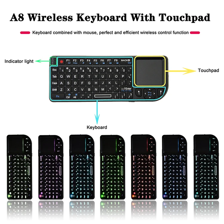  A8 Russianрусски Spanish English Air Fly Mouse White Color Backlit Mini Wireless Keyboard Handheld 