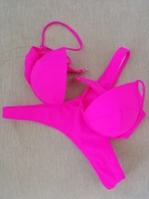 Swimsuit Women Bikini-Set Padded-Bra Beach-Wear Brazilian Biquini Push-Up Summer Solid