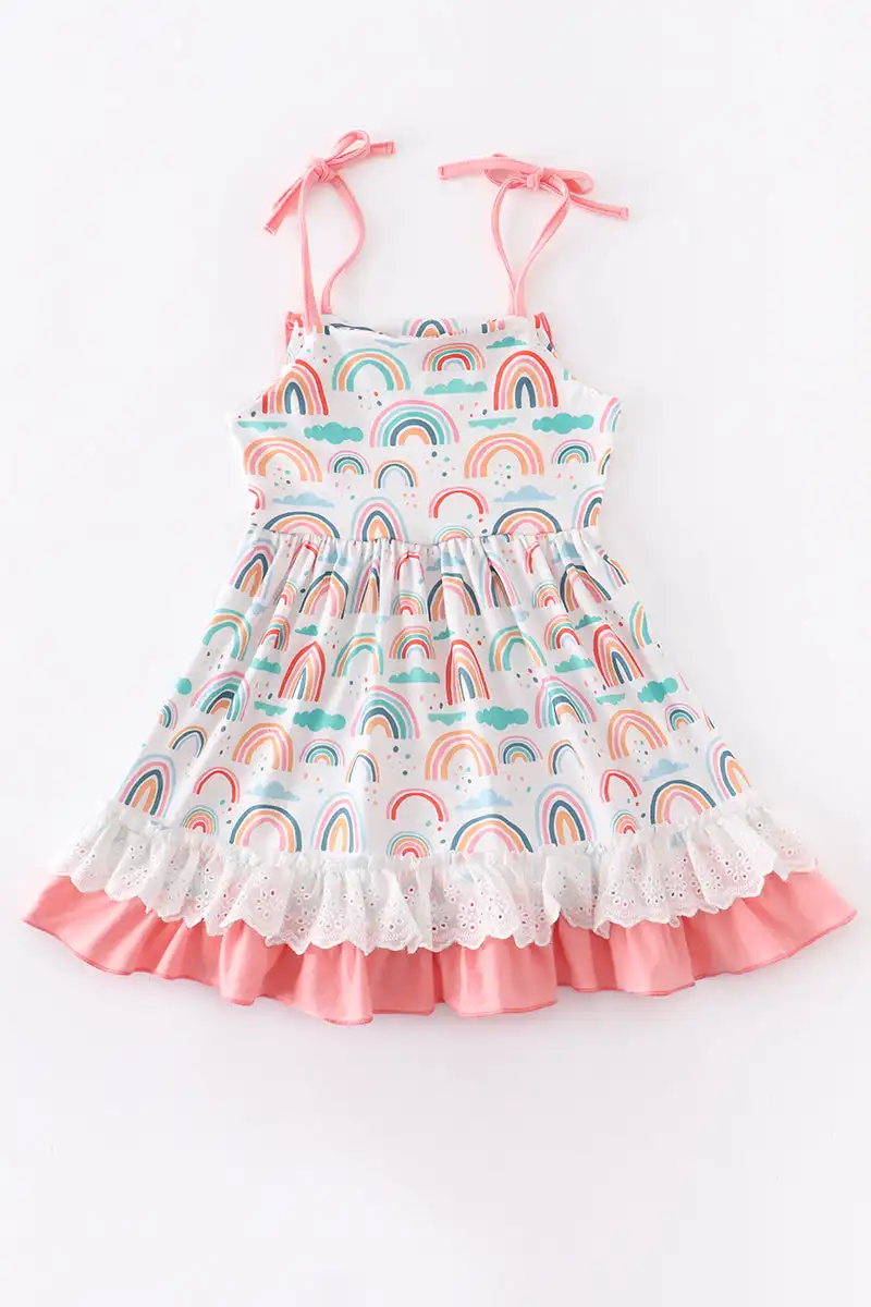 Girlymax Sibling Spring/Summer Baby Girls Dress Woven Romper Tutu Rainbow Floral Watermelon Kids Clothing angel baby suit