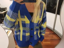 Sweaters Cardigans Checkered Plaid Colorfaith Korean Fashionable Women's Knitwears Buttons