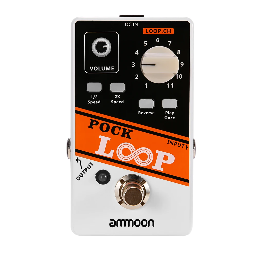 Ammoon-Pedal de efecto de guitarra Looper POCK LOOP, 11 bucles, tiempo de grabación máximo de 330 minutos, admite funciones de reproducción inversa, True Bypass