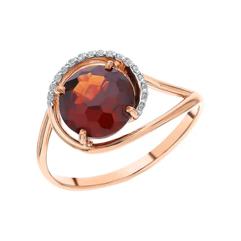 

Gold ring with cubic zirconia and Garnet sunlight sample 585