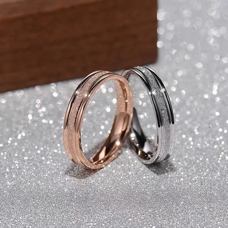 Frosted Exquisite Rose Gold & Silver Couple Ring - Elegant Wedding & Engagement Jewelry