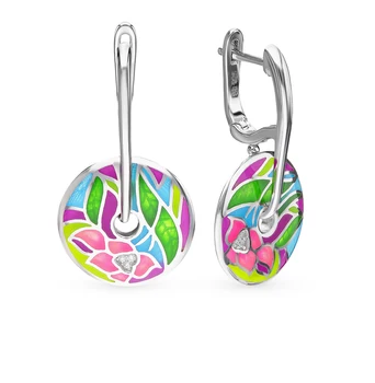 

Silver earrings with cubic zirconia and enamel sunlight sample 925